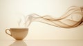 Abstract swirling steam gracefully rises from a coffee cup in a minimalist setting, evoking warmth and comfort