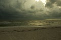 Swirling Storm clouds over gulf of mexico with crashing waves Royalty Free Stock Photo