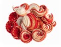 Swirling Strands of Red Orange and Beige Yarn on White Background Royalty Free Stock Photo