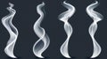 Swirling tornadoes of smoke create captivating patterns against a sleek black backdrop, showcasing dynamic movement Royalty Free Stock Photo