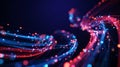 Swirling trails of blue and red light particles with bokeh effect abstract background Royalty Free Stock Photo