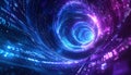 Swirling Vortex of Binary Code and Light Streaks in Deep Blue and Purple abstract tunnel Royalty Free Stock Photo