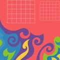 Abstract square background with swirly curves texture ornaments.