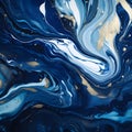 Swirls of liquid blue and golden paints. Abstract waves skin wall luxurious art ideas. Swirls of marble or the ripples of agate. Royalty Free Stock Photo