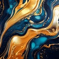 Swirls of liquid blue and golden paints. Abstract waves skin wall luxurious art ideas. Swirls of marble or the ripples of agate. Royalty Free Stock Photo