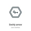 Swirly arrow outline vector icon. Thin line black swirly arrow icon, flat vector simple element illustration from editable user