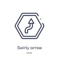 swirly arrow pointing upwards icon from user interface outline collection. Thin line swirly arrow pointing upwards icon isolated