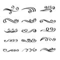 Swirly line curl patterns isolated on white background. Vector flourish vintage embellishments for greeting cards. Collection of Royalty Free Stock Photo