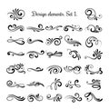 Swirly line curl patterns isolated on white background. Vector flourish vintage embellishments for greeting cards Royalty Free Stock Photo