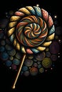 Swirly lollipop on abstract background, closeup view. Generative AI