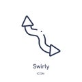 swirly scribbled arrow icon from user interface outline collection. Thin line swirly scribbled arrow icon isolated on white