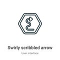 Swirly scribbled arrow outline vector icon. Thin line black swirly scribbled arrow icon, flat vector simple element illustration