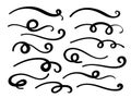 Swish doodle underline set. Hand drawn swoosh elements, calligraphy swirl or sport swoop text tails. Swash decorative Royalty Free Stock Photo