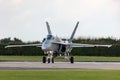 Swiss Air Force McDonnell Douglas F/A-18C Hornet Fighter aircraft J-5005 on the runway at RAF Waddington. Royalty Free Stock Photo