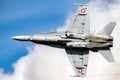 Swiss Air Force McDonnell Douglas F/A-18 Hornet fighter jet plane in flight above Kleine-Brogel Airbase. September 8, 2018 Royalty Free Stock Photo