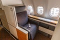 Swiss Airbus A340-300 First Class cabin seat airplane Zurich Airport in Switzerland Royalty Free Stock Photo