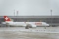 Swiss airlines aircraft taxiing after landing in Boryspil international airport