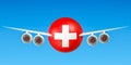 Swiss airlines and flying`s, flights to Switzerland concept. 3D