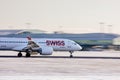 Swiss Airlines A220 during take off Royalty Free Stock Photo