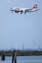 Swiss plane landing on Venice Marco Polo Airport, VCE