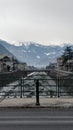 Swiss Alps and Adda River in Tirano, Italy