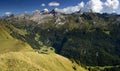 Swiss Alps - Green valley - panoramic view Royalty Free Stock Photo