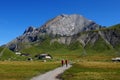 Swiss alps: Hikers at the mountain nature reserve Engstligenalp