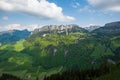 Swiss Alps mountain range in the Ebenalp, Appenzell region on Switzerland. Sunny summer day, wide-angle panorama view Royalty Free Stock Photo