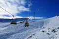 Swiss alps: Skiing on artificial snow at Parsenn above Davos City where the WEF takes place Royalty Free Stock Photo