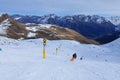 Swiss alps: Skiing on artificial snow at Parsenn above Davos City where the WEF takes place Royalty Free Stock Photo