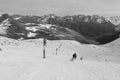 Swiss alps: Skiing on artificial snow at Parsenn above Davos City where the WEF takes place Royalty Free Stock Photo