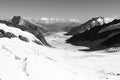 Swiss Alps: On top of Jungfraujoch viewing Europe`s biggest Aletsch-Glacier