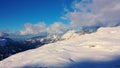 The Swiss Alps in winter - flight over wonderful snow mountains