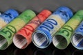 Swiss banknotes rolled up next to each other Royalty Free Stock Photo