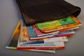 Swiss cash paper bills are in the old wallet. Royalty Free Stock Photo