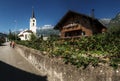 Swiss chalet and the Flums church of Saint Laurence