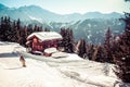 Swiss Chalet and snowboarder in Verbier