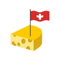 Swiss cheese. Delicatessen dairy product and flag of Switzerland