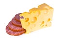 Swiss cheese with holes of a salami slices