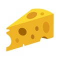 Swiss cheese illustration in flat style. Triangular piece of cheese with holes. Cheese icon for design, food apps and websites Royalty Free Stock Photo