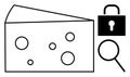 Swiss cheese slice, padlock, and magnifying glass representing vulnerability and security analysis Royalty Free Stock Photo