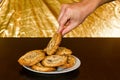 Swiss chocolate chips cookies arranged on a table Royalty Free Stock Photo