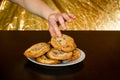 Swiss chocolate chips cookies arranged on a table Royalty Free Stock Photo