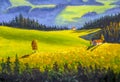 Swiss countryside landscape painted by brush and acrylic on canvas by artist Royalty Free Stock Photo