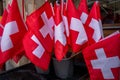 Swiss flag. Group of Switzerland flag. Red square flag with a white cross in the centre Royalty Free Stock Photo