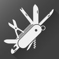 Swiss folding knife flat icon; Folding army knife; Royalty Free Stock Photo