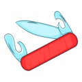 Swiss folding knife icon, cartoon style