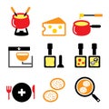Swiss food and dishes vector icons set - fondue, raclette, rÃÂ¶sti, cheese design, Switzerland`s meals