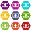 Swiss Franc banknote icon set color hexahedron