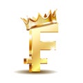 Swiss Franc currency shiny gold symbol with golden crown. Switzerland sign. Royalty Free Stock Photo